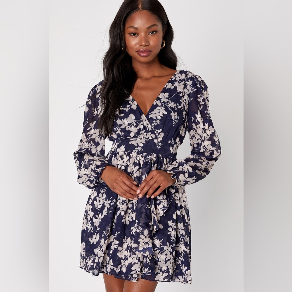 Lulu's Navy and Cream Floral Dress